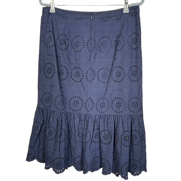 Boden Embroidered Knee Length Skirt 100% Cotton Navy Blue Sz 10 Zip Back Closure - Picture 3 of 7